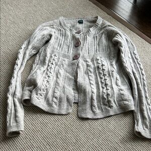 Boden Cream Cable-Knit Button Cardigan